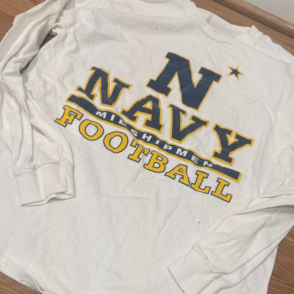 White Graphic Football T‑Shirt with Yellow & Navy Print